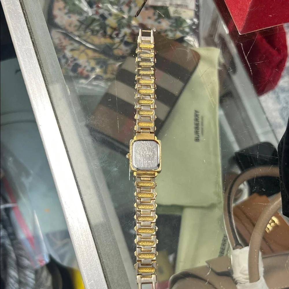 INFINITY: WOMEN'S GOLD FINISH FULL RHINESTONES SQUARE CASE LINKS ANALOGE WATCH